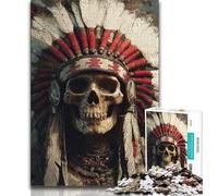 Puzzle 1000 pièces Crâne Indien Puzzle 1000 pièces pour Adultes et Adolescents Jeu éducatif défi Collection d'artistes Beaux-Arts (50x75cm)