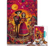 Puzzle 1000 pièces Crâne Mexicain pour Adultes et Adolescents, Aide Le Cerveau à exercer des Jouets addictifs pour cultiver la Patience, Convient aux Couples 50x75cm