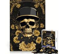 Puzzle 1000 pièces Crâne Noir et Or pour Adolescents, Motif armée, défi Intelligent, évasion paisible, Cadenas Fin, (50x75cm)