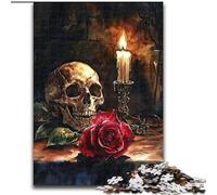Puzzle 1000 pièces Crâne Rose Rouge Bougie Puzzles pour Adultes 1000 pièces Défi et Divertissement, Activité familiale (Taille 26x38cm)
