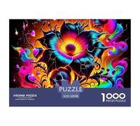 Puzzle 1000 pièces Crâne Roses Arc-en-Ciel Cœurs, Papier recyclé, Jeu éducatif Anti-Stress Adulte Cadeau, 52x38cm