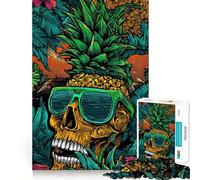 Puzzle 1000 pièces Crâne Tropical Ananas Découpe de qualité supérieure Jeu de réflexion et d'exercice Mental Paix et Divertissement Cadeau d'anniversaire Amusant (38x26cm)