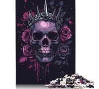 Puzzle 1000 pièces Crâne Violet avec Couronne et Roses pour Adultes et Adolescents, Puzzles en Papier pour s'amuser en Famille et Passer Une soirée Jeux 1000 pièces (75 x 50 cm)