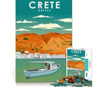 Puzzle 1000 pièces Crète Grèce Affiche de Voyage Jeu précis Concentration Entraînement Amusant Détente Cadeau de Noël Loisirs