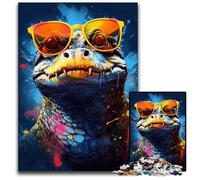 Puzzle 1000 pièces Crocodile coloré avec Lunettes, Puzzle Difficile pour Adultes, Jeu Familial créatif et décoration d'intérieur, Cadeau de Noël idéal pour Les Adolescents 26x38cm/10,23x14,96 Pouces