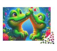 Puzzle 1000 pièces Crocodile Difficile pour Adultes, Deux Mignons Crocodiles avec cœurs sous Lune, Premium épais Robuste, Vibrant Stimulant Anti-Stress, 70x50cm/1000pcs