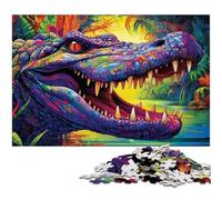 Puzzle 1000 pièces Crocodile du Nil psychédélique pour Adultes, idéal pour Les Amoureux, pour Noël, Le Nouvel an ou la Saint-Valentin 50x75cm / 19,68x29,52 Pouces