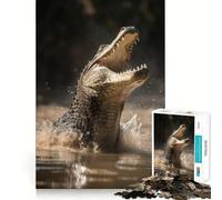 Puzzle 1000 pièces Crocodile Prédateur en Embuscade pour Adultes Jeu de Concentration mentale Activité de découpage de Haute précision Moment de Partage en Famille ou Entre Amis (38x52cm)