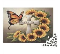 Puzzle 1000 pièces « Croix de la Foi et Tournesols » Croix ornée de tournesols et de Papillons Jeu éducatif et décompressant pour Adultes et Adolescents (70 x 50 cm)