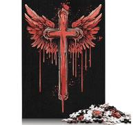 Puzzle 1000 pièces Croix sanglante avec Ailes Puzzle carré créatif en Bois pour Adultes Cadeaux de Noël 1000 pièces (75 x 50 cm)