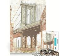 Puzzle 1000 pièces Croquis du Pont de Brooklyn Découpe précise Jeu Amusant et Stimulant pour Les méninges pour se détendre ou Passer Un Moment agréable (50x75cm)