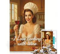 Puzzle 1000 pièces Cuisiner avec du vin, Illustration Vintage, Jeu de réflexion, défi Difficile, Cadeau pour Les Amis et la Famille 38x52cm