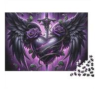 Puzzle 1000 pièces Cœur d'ange Noir, Rose Gothique, Ailes en Cœur, Jeu Éducatif pour Adultes, Décoration Magnifique, Difficulté et de Défi, d'anniversaire, 70 x 50 cm