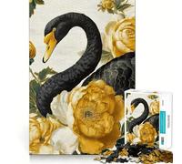 Puzzle 1000 pièces Cygne Noir et Fleurs dorées,Assemblage Fin,Jeu Stimulant pour Le Cerveau,Moment de détente,Cadeau de Noël (38x52cm)
