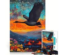 Puzzle 1000 pièces Cygne Noir survolant Un Paysage volcanique Finitions soignées,Jeu créatif,Loisir créatif,Cadeau de décoration d'anniversaire (38x52cm)