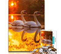 Puzzle 1000 pièces Cygnes au Coucher du Soleil Puzzle 1000 pièces pour Adultes et Adolescents, Jeux éducatifs Classiques Belle décoration 26x38cm