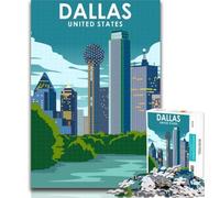 Puzzle 1000 pièces Dallas Texas États-Unis Puzzle 1000 pièces pour Adolescents, Art au Fusain Staycation Kill Time pour la décoration de la Maison 26x38cm