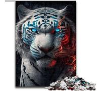 Puzzle 1000 pièces Danger Tigre Blanc en Bois, idée Cadeau déco Originale 50x75cm pour Ados et familles, idéal pour Un Bricolage et Un défi cérébral