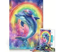 Puzzle 1000 pièces Dauphin Arc-en-Ciel Aquarelle pour Adolescents Jeu de Logique Fine Détente et Amusant Décoration Murale aux Bords Nets (38x26cm)