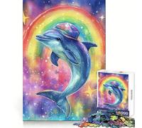 Puzzle 1000 pièces Dauphin Arc-en-Ciel Aquarelle pour Adolescents Jeu de Logique Fine Détente et Amusant Décoration Murale aux Bords Nets (38x26cm)