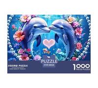 Puzzle 1000 pièces Dauphin Cœur Amour - Deux Dauphins Formant Un Cœur, Cadeau Adulte, Papier Recyclé, Jeu Éducatif Anti-Stress 38x26cm