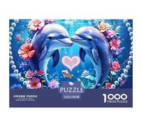 Puzzle 1000 pièces Dauphin Cœur Amour en Papier Recy eux Dauphins Formant Un Cœur, Activité Familiale, Décoration Murale 52x38cm