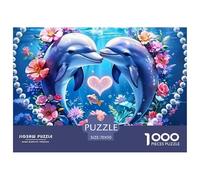 Puzzle 1000 pièces Dauphin Cœur Amour pour Décoration Murale - Deux Dauphins Formant Un Cœur, Cadeau, Activité Adultes Enfants 70x50cm