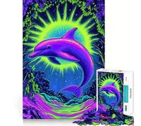 Puzzle 1000 pièces Dauphin néon au Coucher du Soleil pour Adolescents, Jouet Intelligent et ludique d'intérieur, Bords Lisses, Collection Artistique (38x52cm)