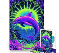 Puzzle 1000 pièces Dauphin Néon Coucher de Soleil Cadeau Adulte Améliore la Mémoire Calme et Aspects Clairs Cadeau Artistique (50x75cm)