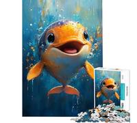 Puzzle 1000 pièces Dauphin Souriant Peinture Défi éducatif Amusant et Humoristique Décoration Murale pour Les 14 Ans et Plus (38x52cm)