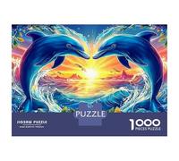 Puzzle 1000 pièces Dauphins Arc-en-Ciel - Illustration Océan Cœur Vibrante - Jeu Éducatif pour Adultes - Décoration Magnifique - Difficulté Stimulante - Cadeau d'anniversaire Idéal - 38 x 26 cm