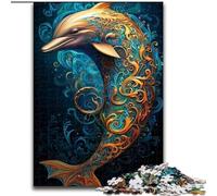 Puzzle 1000 pièces Dauphins colorés Puzzles pour Adultes Idéal pour Les Amoureux, Cadeau Parfait pour Noël, Nouvel an, Saint-Valentin Taille 38x26cm