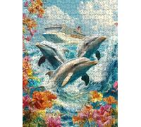 Puzzle 1000 Pièces, Dauphins Marins Puzzle Adulte 1000, Impossible Classique Jigsaw, Jigsaws en Bois, Familial Puzzles Jeu de, pour Jeu Éducatif Défi Jouets, Décoration Murale Cadeau BXHZW5-317