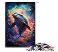 Puzzle 1000 pièces Dauphins psychédéliques colorés Puzzles pour Adultes Puzzle en Bois Jeux familiaux 1000 pièces (75 x 50 cm)