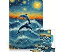 Puzzle 1000 pièces Dauphins sous la Nuit étoilée pour Adolescents, Jeu de réflexion et de Partage, Bords précis, pour Les vœux du Père Noël 50x75cm