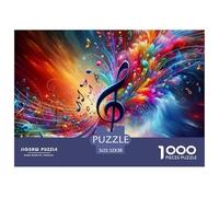 Puzzle 1000 pièces Décoration Murale Explosion Musicale, Peinture Rêve Fleurs Notes Musicales, Anti-Stress Décoration Murale Adulte 52x38cm