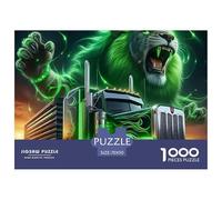 Puzzle 1000 pièces Décoration Murale Maison Camion Lion Néon 70x50cm - Camion Lion Vert Activité Cadeau Idée Parfaite Adulte Enfant