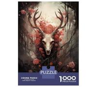 Puzzle 1000 Pièces Deer Skull Wall Art Print Puzzles pour Adultes - Cadeau d'anniversaire - Jeu Difficile Et Stimulant - Cadeaux 52x38cm/1000pcs