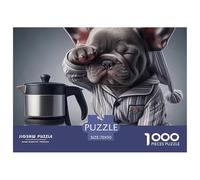Puzzle 1000 Pièces Défi Éducatif Chien Café Fatigué Adulte - Bouledogue Français Dodo sur Tasse, Cadeau Anti-Stress Ludique Maison 70x50cm