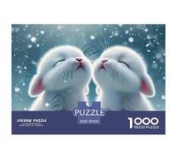 Puzzle 1000 Pièces Défi Éducatif Lapins Blancs Bisous Neige Adulte - Couple Lapins Blancs dans Neige, Cadeau Anti-Stress Ludique Maison 70x50cm