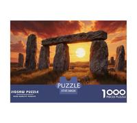 Puzzle 1000 Pièces Défi Jeu Cadeau Stonehenge Coucher Soleil - Voies Train Désert Coucher Soleil Flamboyant, Décoration Murale Adulte Jeu Éducatif 38x26cm