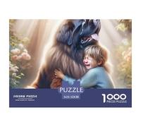 Puzzle 1000 Pièces Défiant Câlin Enfant Chien - Garçon Câlin Gros Chien, Papier Recyclé, Jeu Éducatif Défiant Homme Femme, 52x38cm