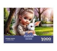 Puzzle 1000 Pièces Défiant Enfant Lapin Printemps - Fille Lapin Sakura, Papier Recy nti-Stress, Décoration Murale, 52x38cm