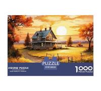 Puzzle 1000 pièces Détaillé Maison Automne Coucher de Soleil pour Adultes et Enfants - Chalet Campagne Coucher de Soleil, Défiant 38x26cm