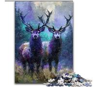 Puzzle 1000 pièces « Deux Cerfs » pour Adolescents et Adultes, Anti-Stress, idéal pour Passer Le Temps à la Maison, avec Affiche et fiche de Questions-réponses Assorties (50x75cm)