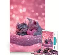 Puzzle 1000 pièces Deux Chatons avec cœur, Assemblage Parfait, Jeu d'art et de réflexion, Cadeau d'anniversaire Amusant et idéal pour se détendre (50x75cm)
