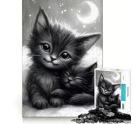 Puzzle 1000 pièces Deux Chatons Mignons sous la Lune Pièces nettes et découpées Jeu de développement cognitif Moment de Calme et de Divertissement Décoration de Noël (38x26cm)