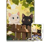 Puzzle 1000 pièces Deux Chats Mignons sur Une clôture en Bois - Jeu éducatif, Analyse et logique - Idée Cadeau pour Un Père Noël Secret - Dimensions : 38x26cm