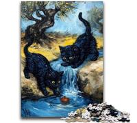 Puzzle 1000 pièces Deux Chats Noirs Convient aux Enfants de 14 Ans et Plus Jouet intellectuel Jeu éducatif pour Anniversaire et Noël 50x75cm