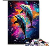 Puzzle 1000 pièces Deux Dauphins sautant Puzzle en Bois, décoration Parfaite pour la Maison ou Le Bureau, Cadeau de Noël idéal 1000 pièces(50x75cm)